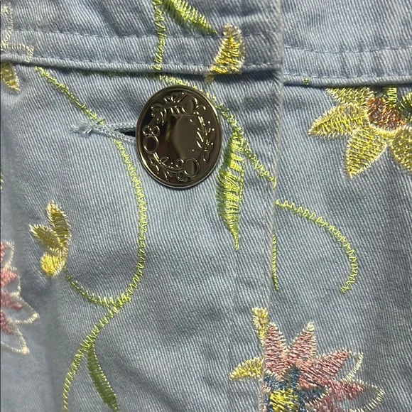 Blue and Pink Floral Embroidered Jean Jacket - Picture 5 of 11